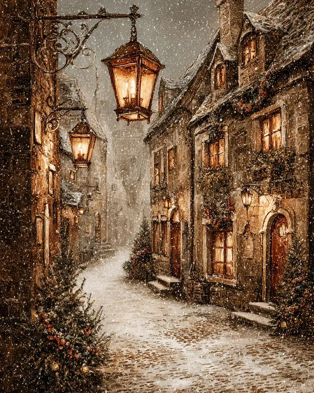 Vintage Sepia Christmas Eve Paintings