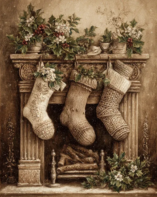 Vintage Sepia Christmas Eve Paintings
