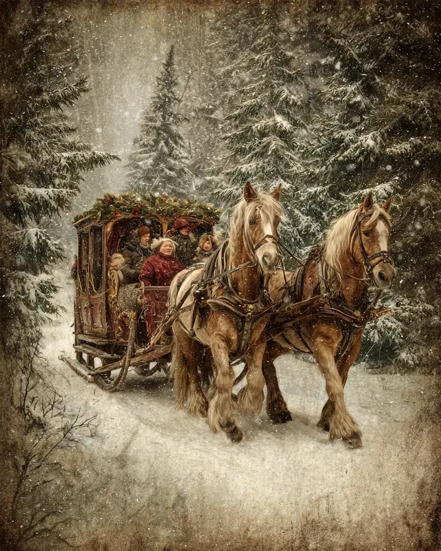 Vintage Sepia Christmas Eve Paintings