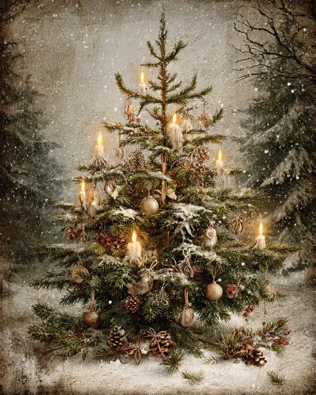 Vintage Sepia Christmas Eve Paintings