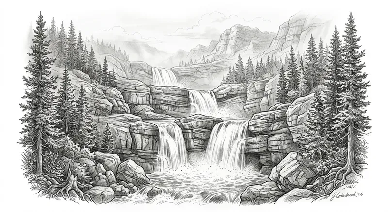 Realistic Waterfall Pencil Sketches
