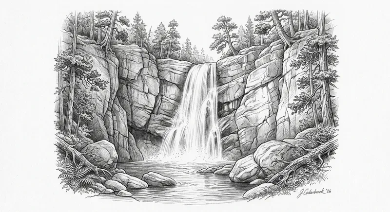 Realistic Waterfall Pencil Sketches