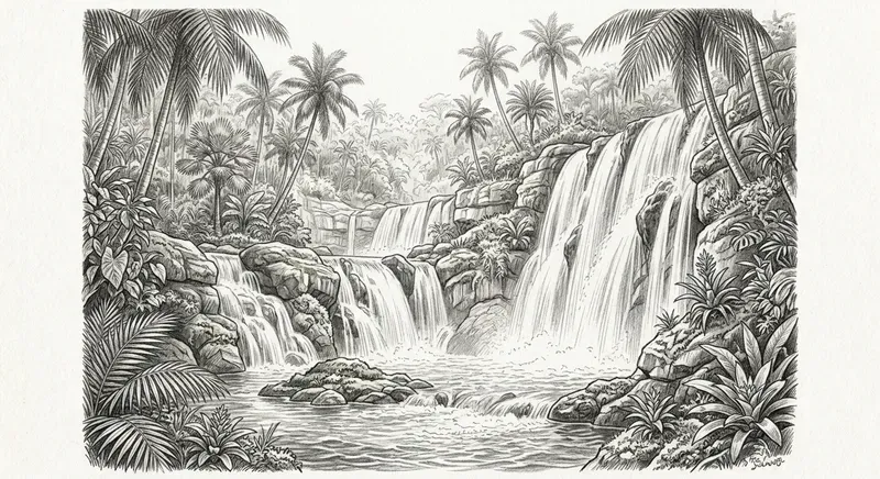 Realistic Waterfall Pencil Sketches
