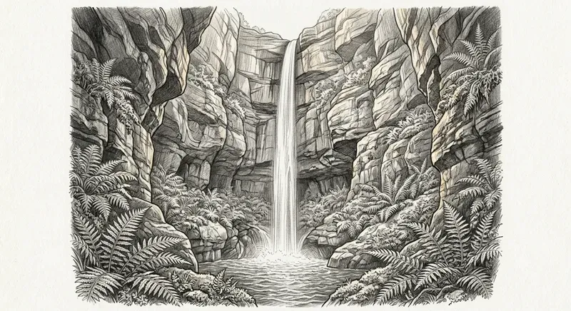 Realistic Waterfall Pencil Sketches