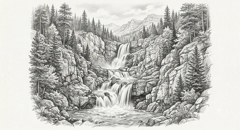 Realistic Waterfall Pencil Sketches