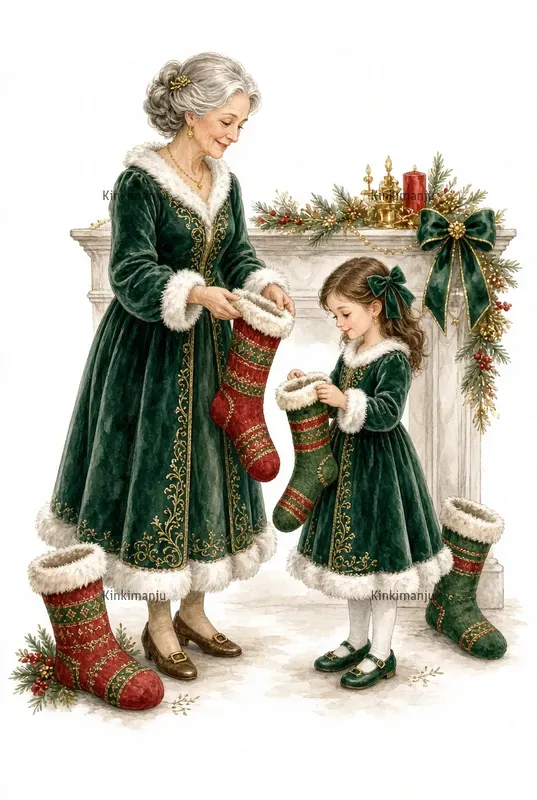 Mom Daughter Xmas Clipart 100 Packs