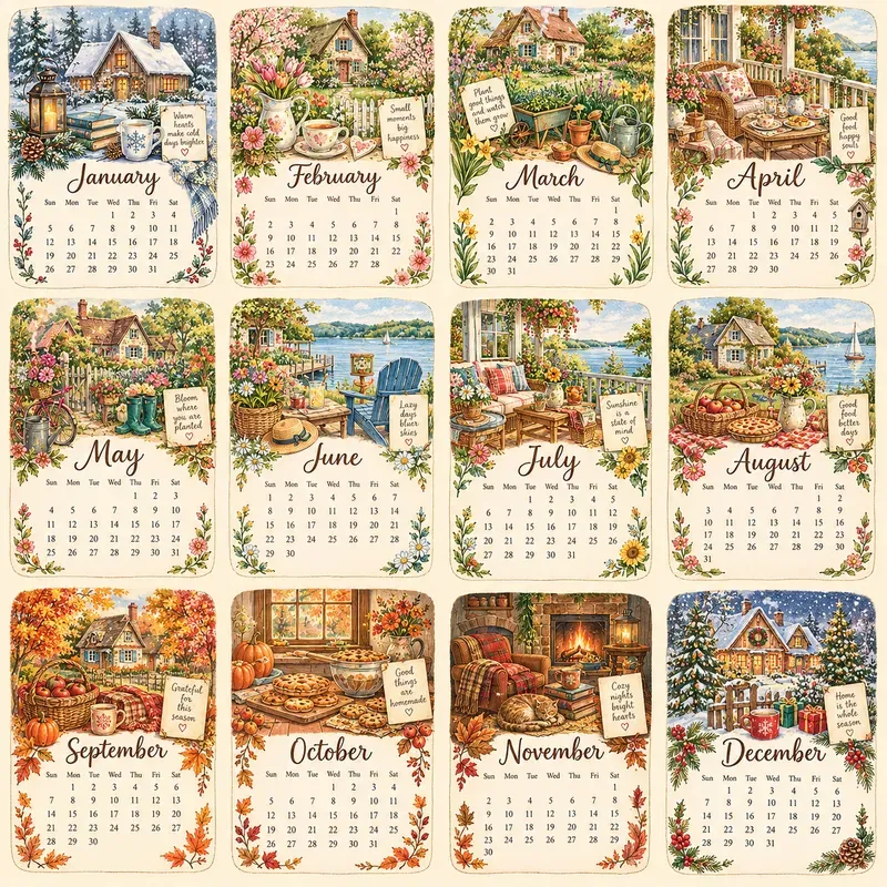 Whimsical Seasonal Calendar Art