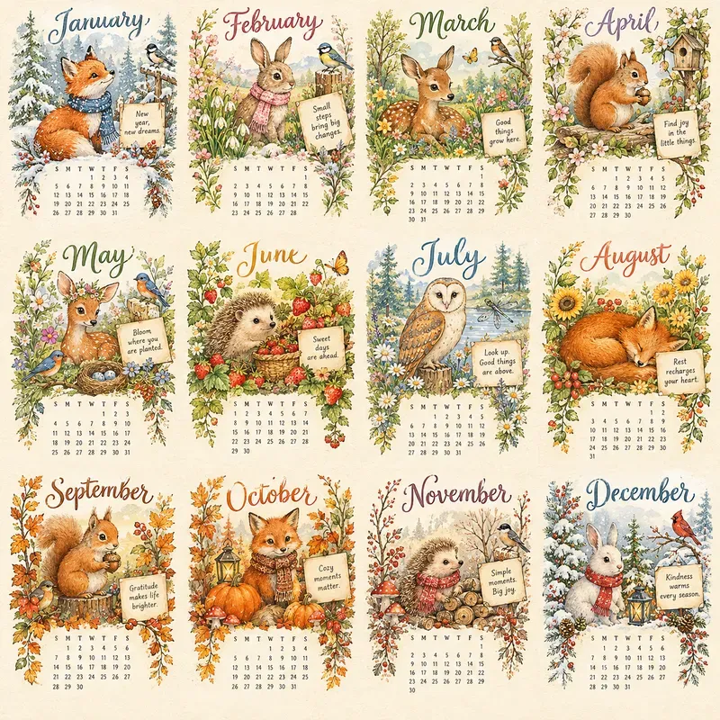 Whimsical Seasonal Calendar Art