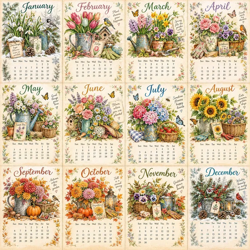 Whimsical Seasonal Calendar Art
