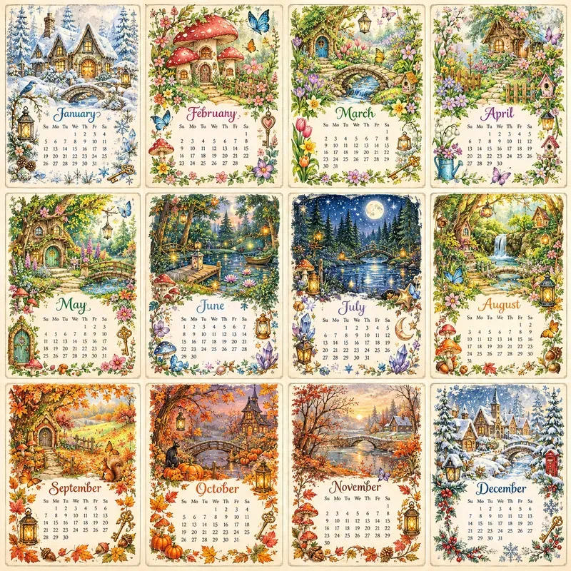 Whimsical Seasonal Calendar Art