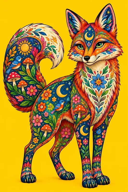 Colorful Folk Art Character Art