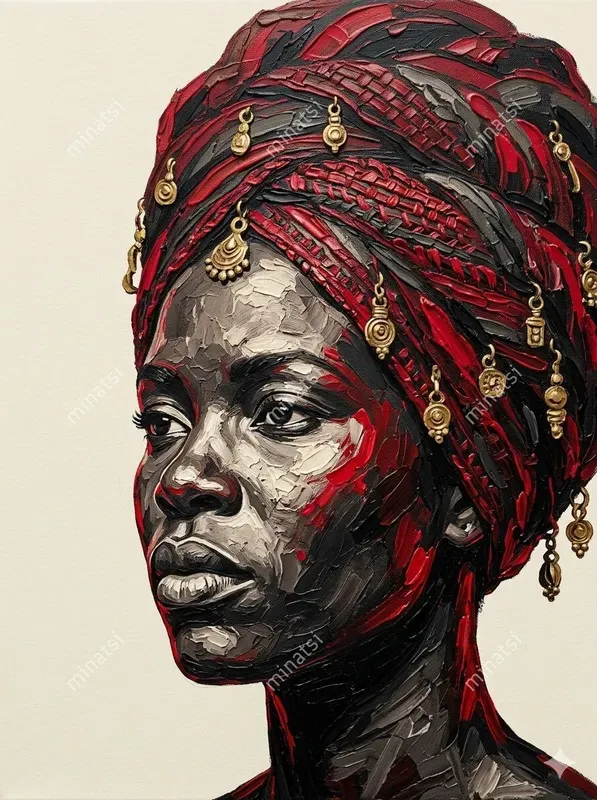 African Impasto Acrylic Portrait Art