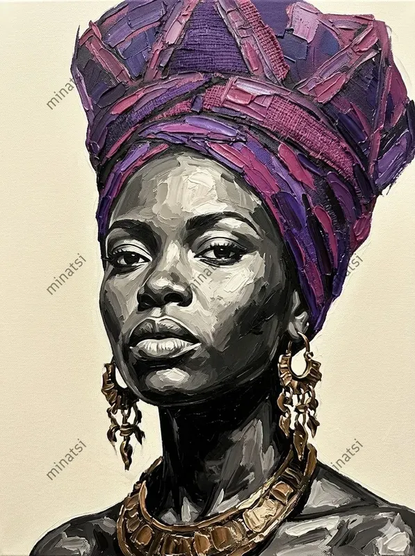 African Impasto Acrylic Portrait Art