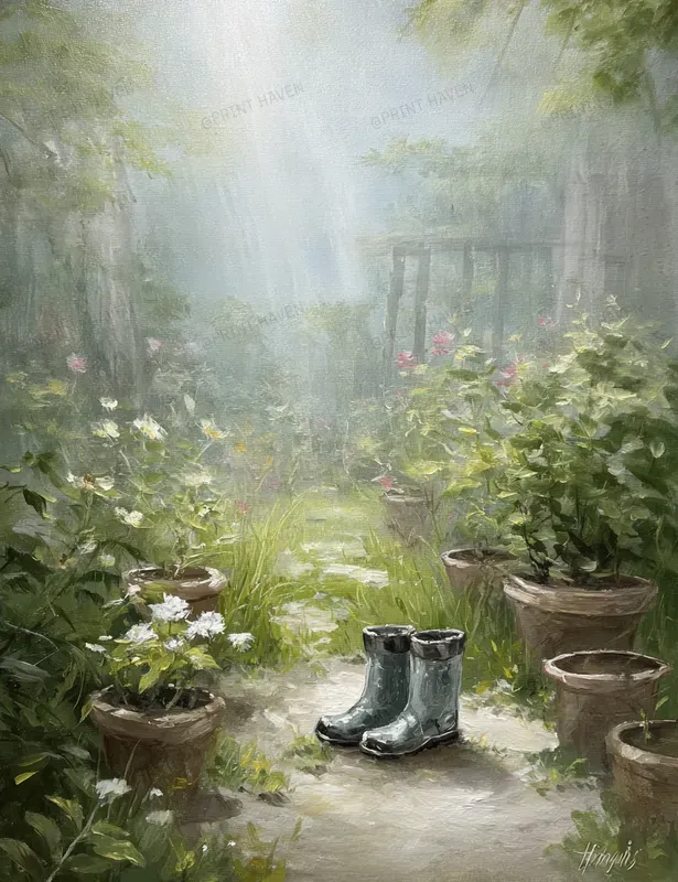 Busy Spring Garden Watercolor Art