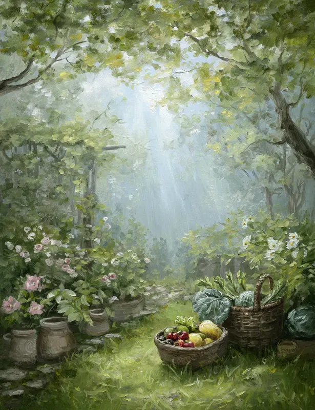 Busy Spring Garden Watercolor Art