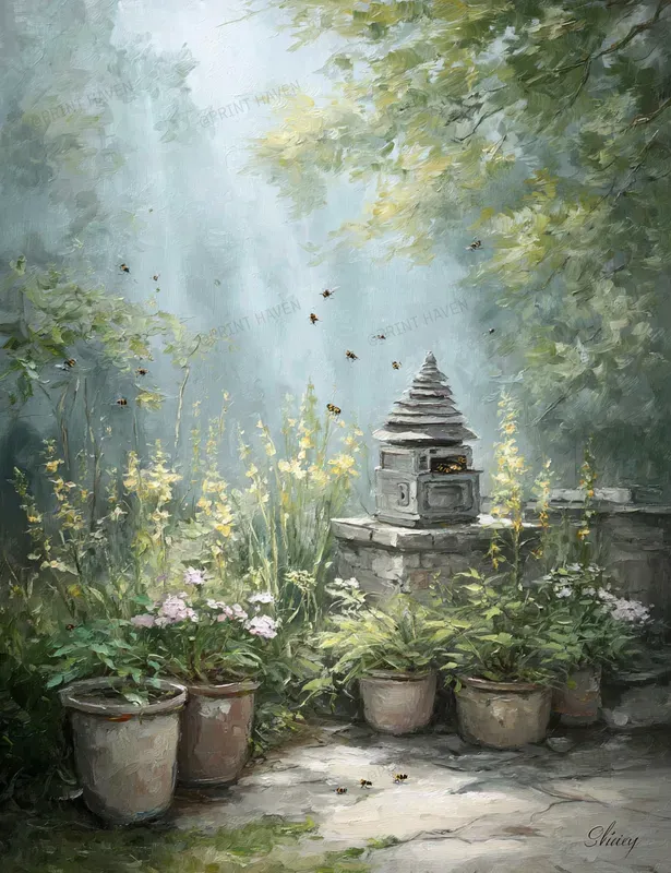 Busy Spring Garden Watercolor Art