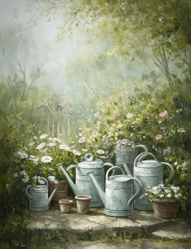 Busy Spring Garden Watercolor Art