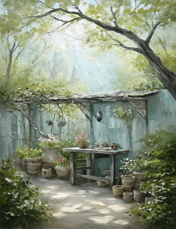 Busy Spring Garden Watercolor Art