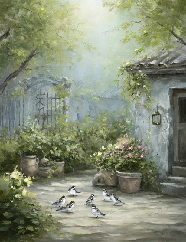 Busy Spring Garden Watercolor Art