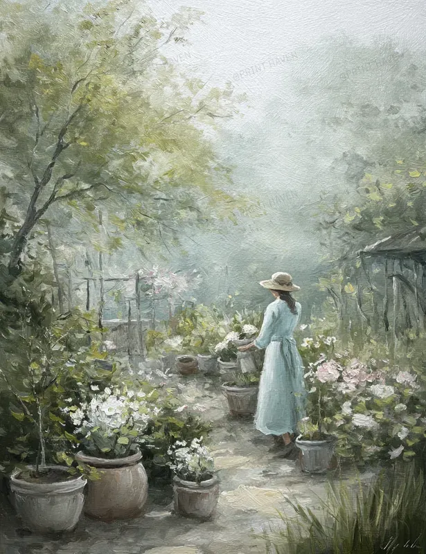 Busy Spring Garden Watercolor Art