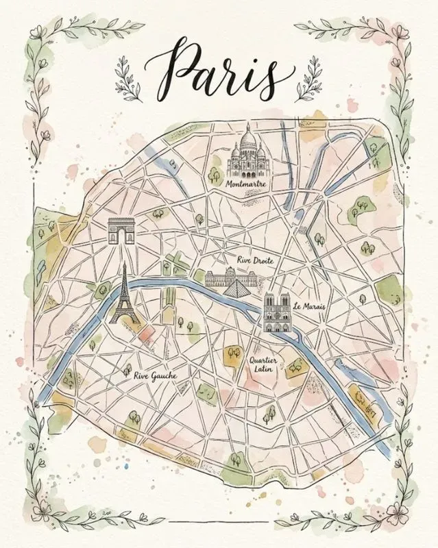 Watercolor Ink Illustrated City Maps