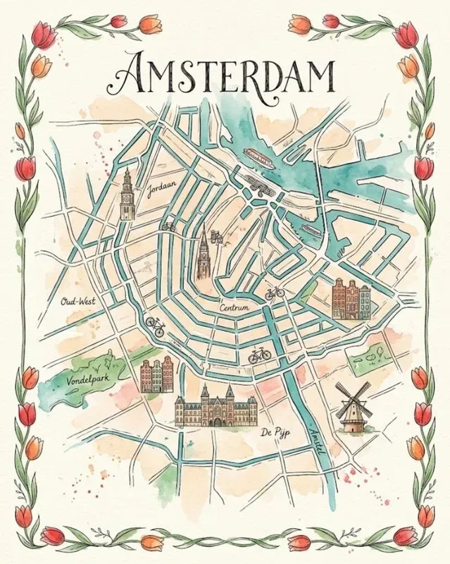 Watercolor Ink Illustrated City Maps