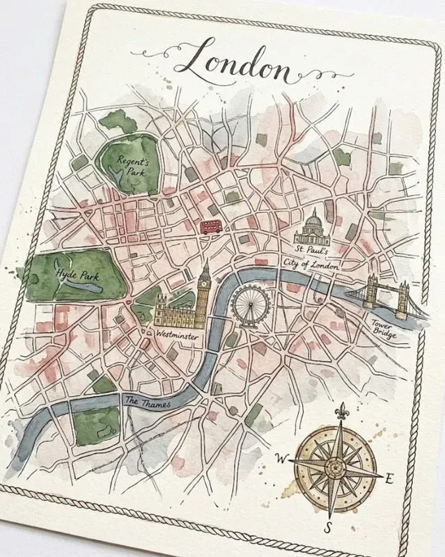 Watercolor Ink Illustrated City Maps