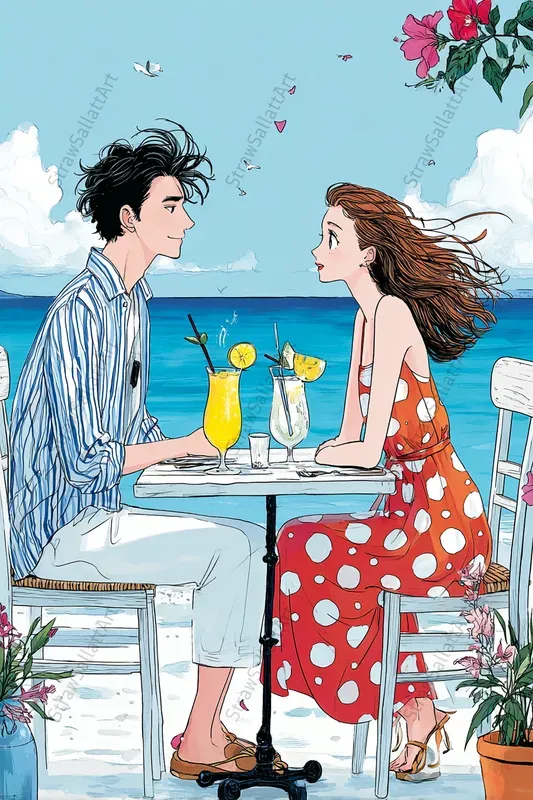Holiday Couple Anime Beach Illustrations