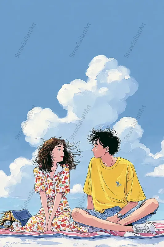 Holiday Couple Anime Beach Illustrations