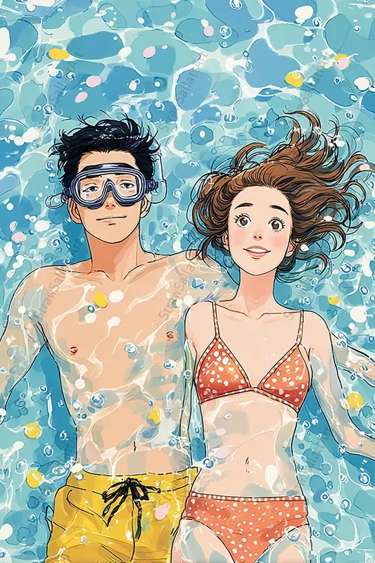 Holiday Couple Anime Beach Illustrations