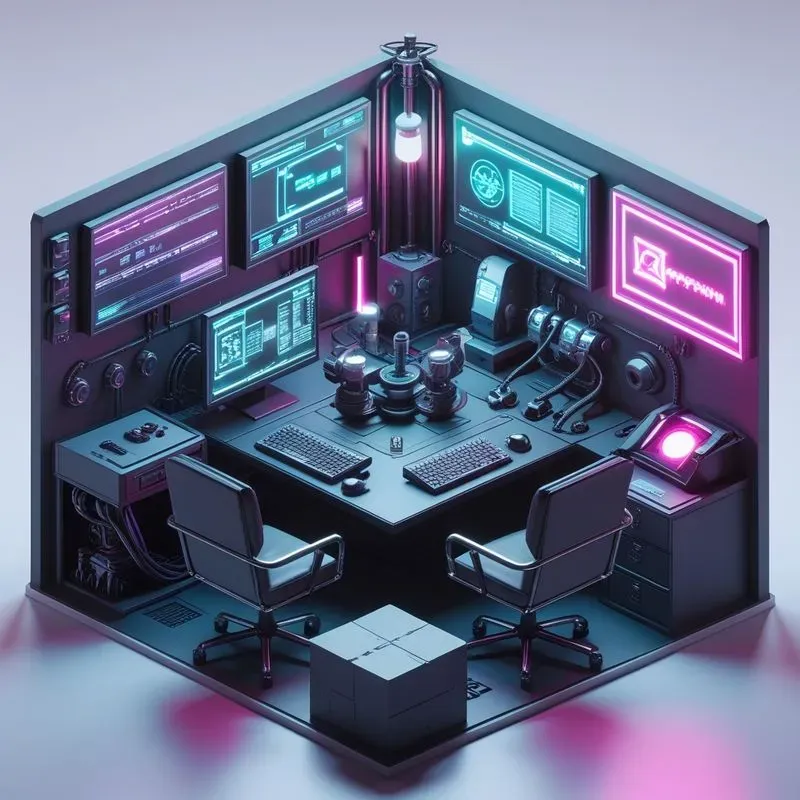 3D Isometric Cyberpunk Game Asset Rooms