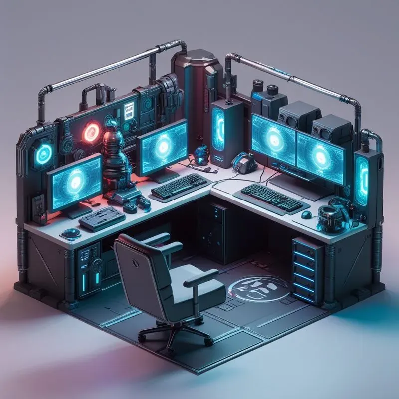3D Isometric Cyberpunk Game Asset Rooms