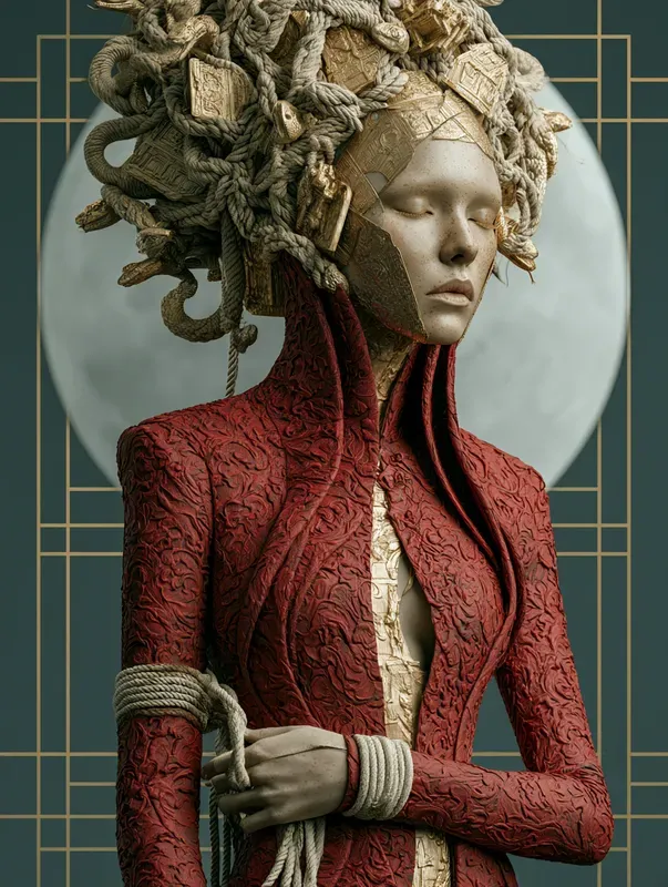 Crimson Rope Gold Collage Art