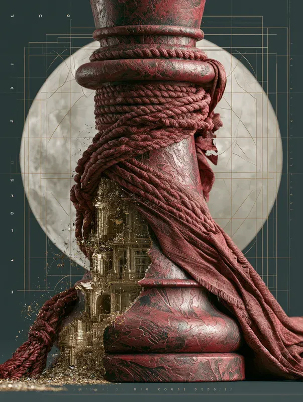 Crimson Rope Gold Collage Art