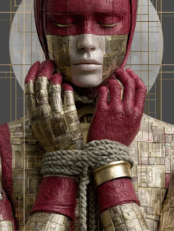 Crimson Rope Gold Collage Art