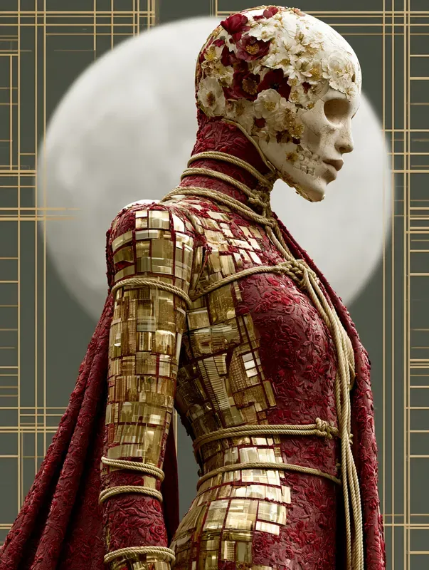 Crimson Rope Gold Collage Art