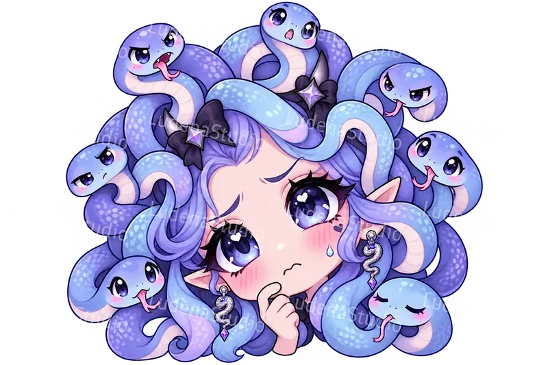 Kawaii Medusa Snake Hair Emotes