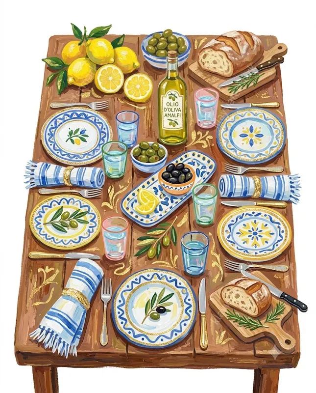 Italian Amalfi Summer Gouache Cliparts