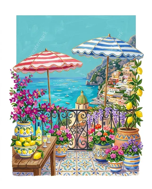 Italian Amalfi Summer Gouache Cliparts