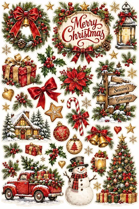 Vintage Christmas Watercolor Stickers
