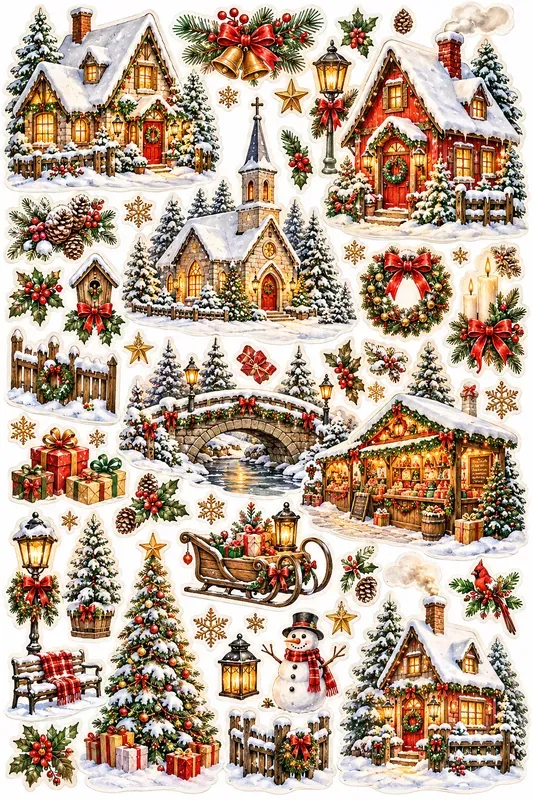 Vintage Christmas Watercolor Stickers