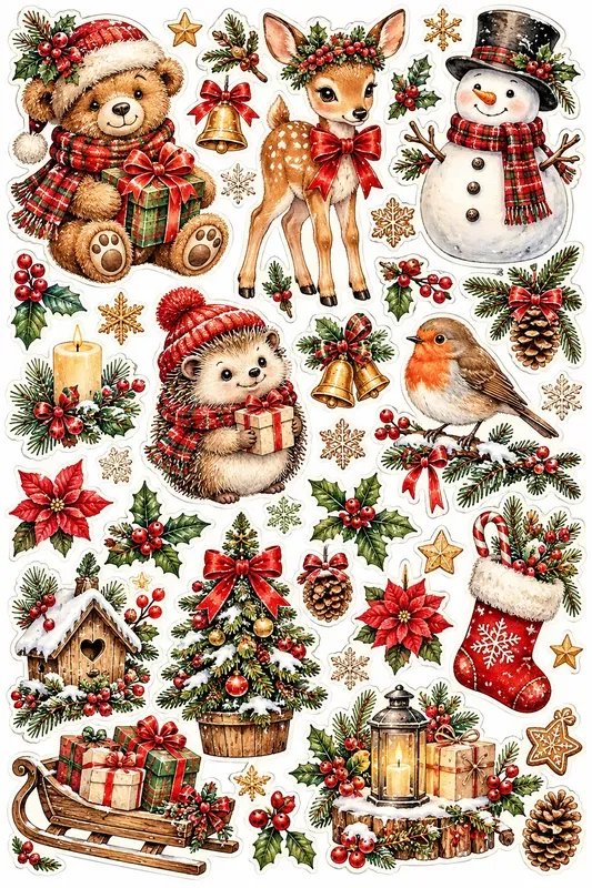 Vintage Christmas Watercolor Stickers