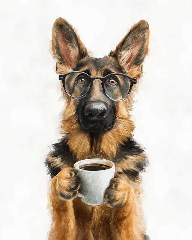 Dogs With Glasses Drinking Coffee