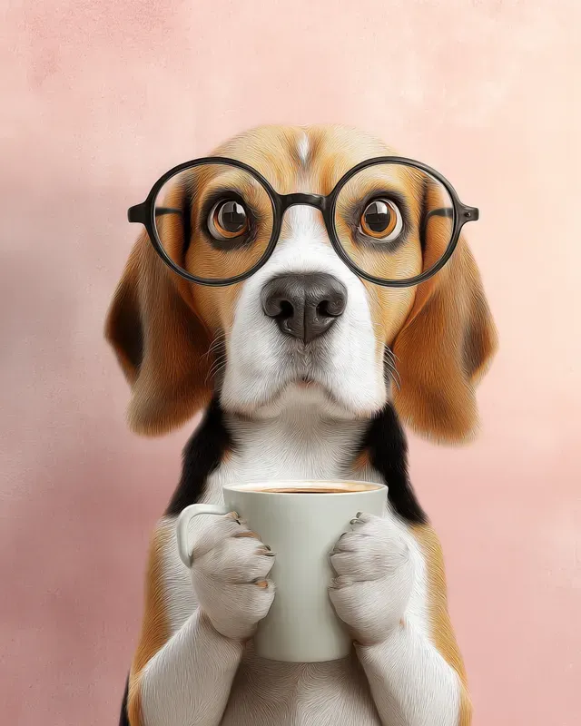 Dogs With Glasses Drinking Coffee