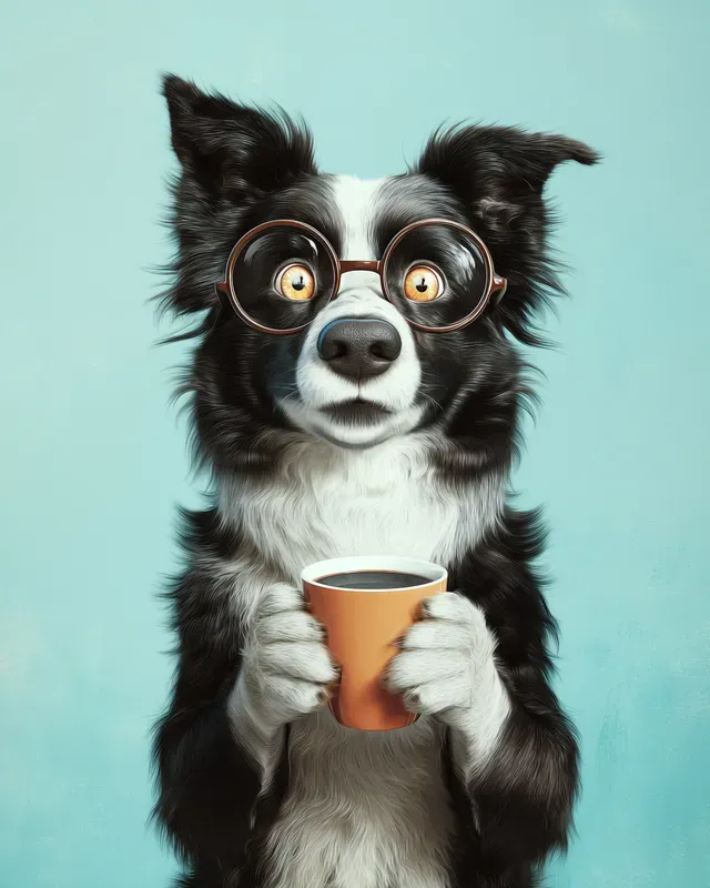 Dogs With Glasses Drinking Coffee