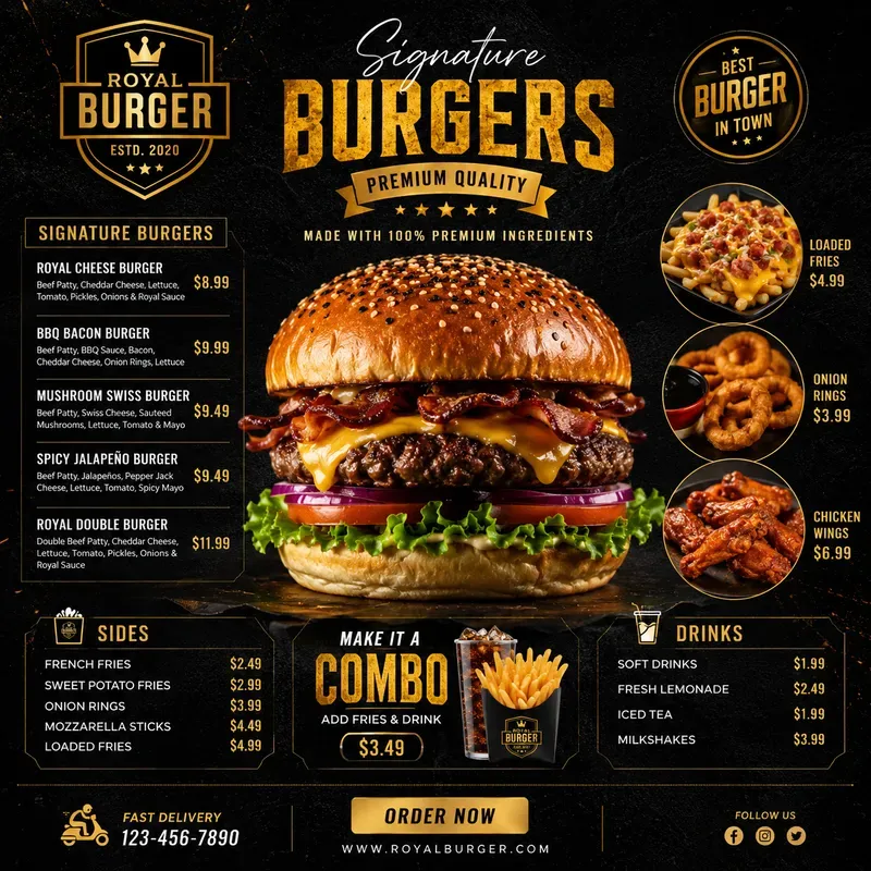 Premium Restaurant Fast Food Menu Flyers