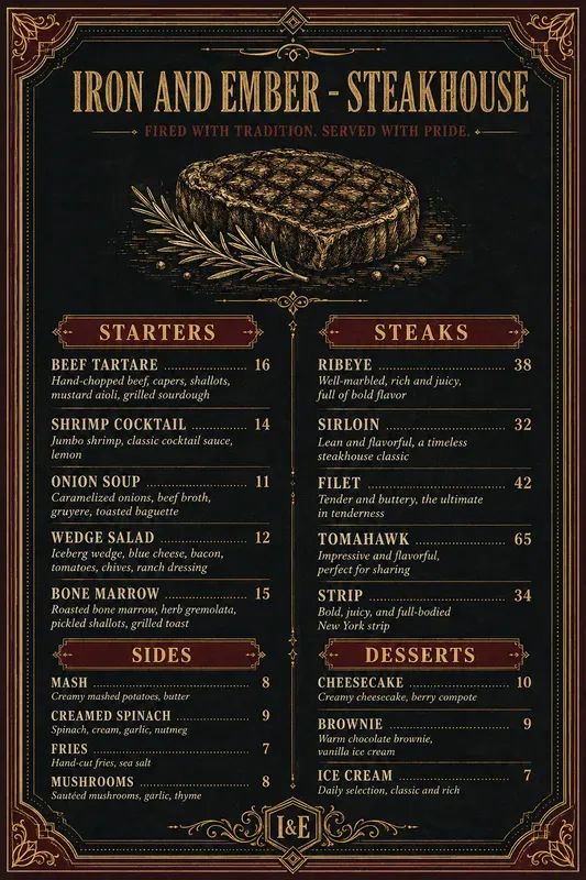 Boutique Restaurant Menu Studios