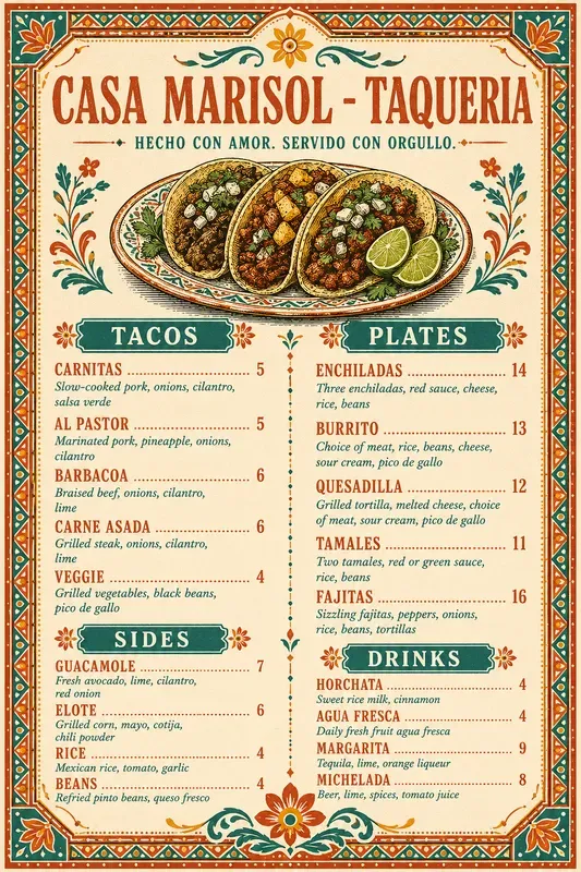 Boutique Restaurant Menu Studios