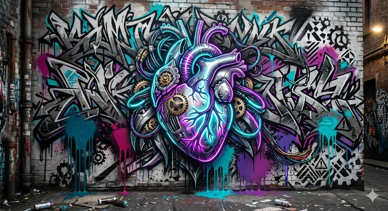 Biomechanical Neon Graffiti Poster Art