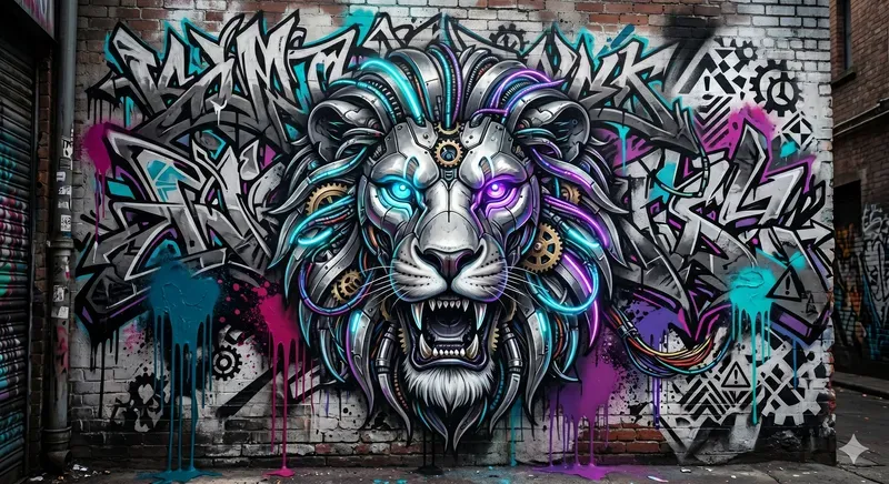 Biomechanical Neon Graffiti Poster Art